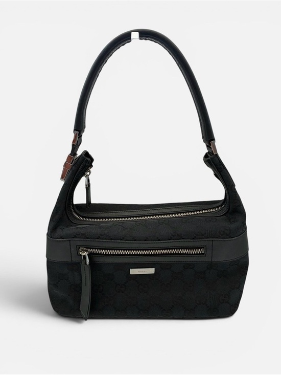 Gucci Handbags - Gucci Black Logo Shoulder Bag with Silver Hardware Baguette Pochette